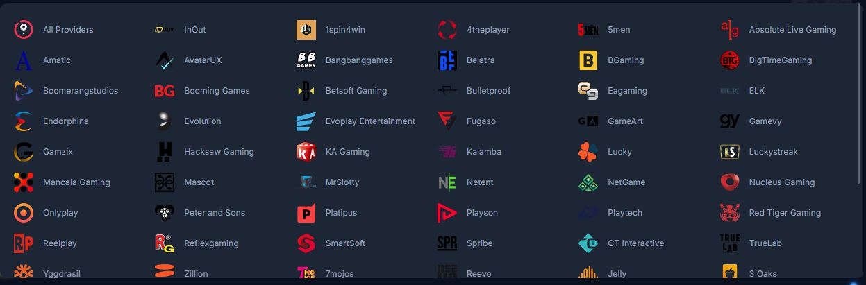 Scegli tra oltre 100 provider di giochi al casino